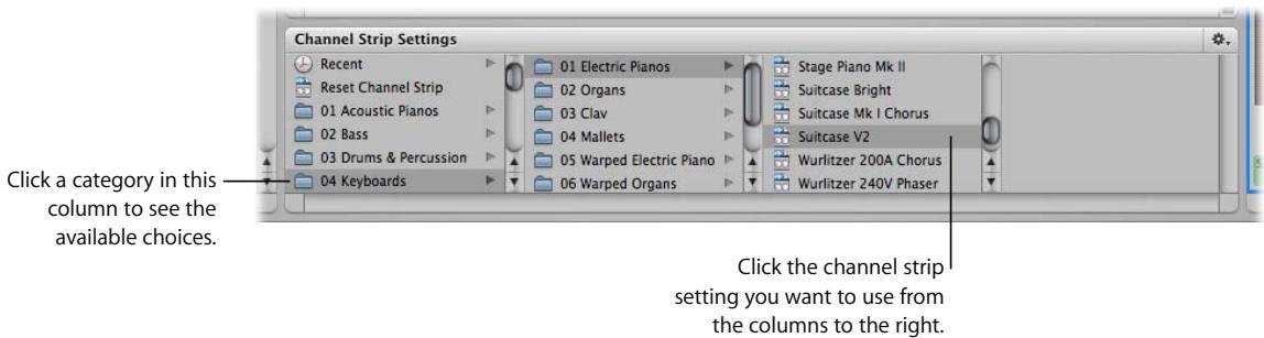 APPLE MAINSTAGE - To select a new channel strip setting: - 1