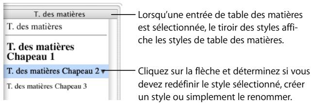 APPLE PAGES - Pour modifier l'aspect d'une entrée de table des matières : - 1