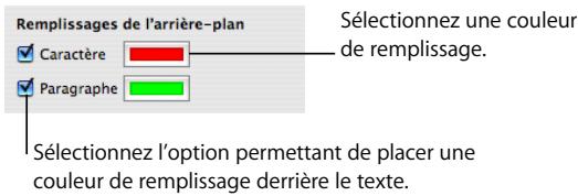 APPLE PAGES - Pour placer une couleur de remplissage de caractère ou de paragraphe derrière le texte en utilisant l'Inspecteur de texte : - 1