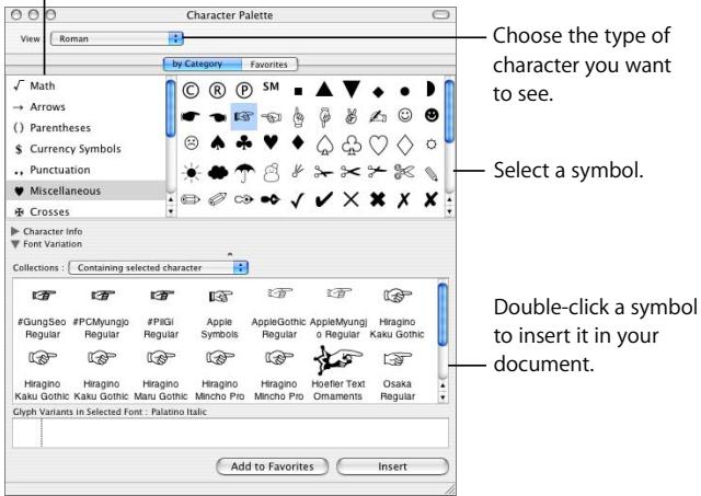 APPLE PAGES 2 - To type special characters and symbols: - 1
