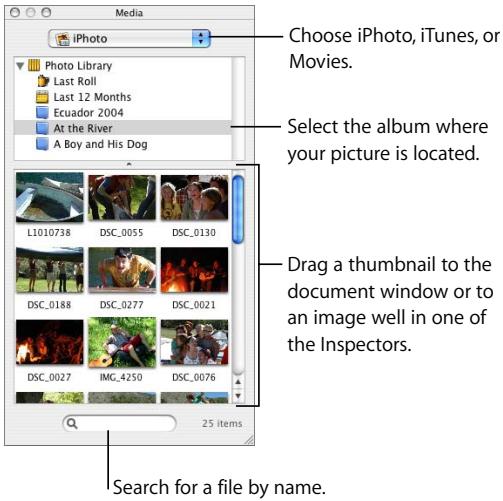 APPLE PAGES 2 - To add an image from iPhoto: - 1