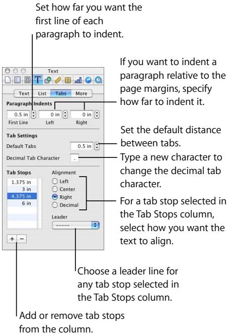APPLE PAGES 2 - To open the Tabs pane of the Text Inspector: - 1