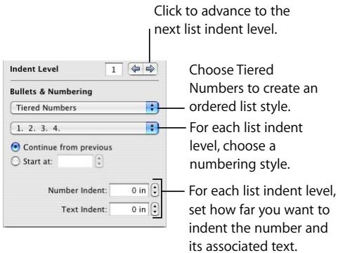 APPLE PAGES 2 - To modify a tiered list style for ordered lists: - 1