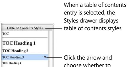 APPLE PAGES 2 - To change the look of a table of contents entry: - 1