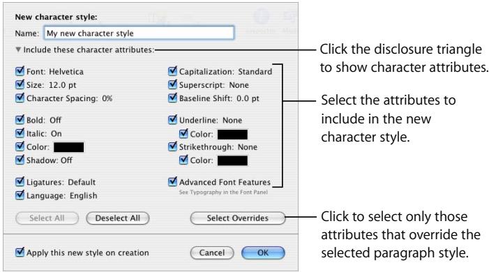 APPLE PAGES 2 - To modify a character style: - 2