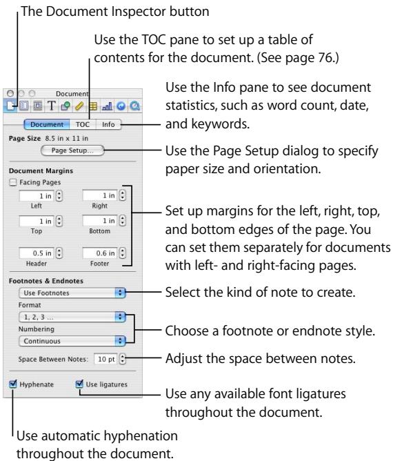APPLE PAGES 2 - To open the Document Inspector: - 1