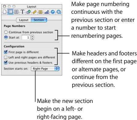 APPLE PAGES 2 - To restart page numbering in a document section: - 1