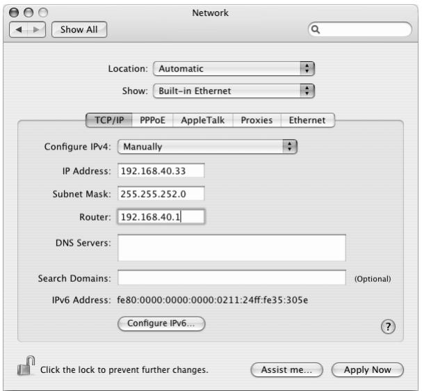 APPLE POWER MAC G5 (2005) - To set up a manual configuration: - 1