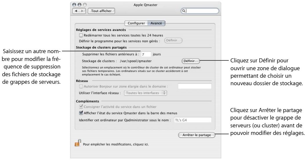 APPLE QMASTER 2 - Pour modifier les réglages liés au stockage de grappes de serveurs : - 1