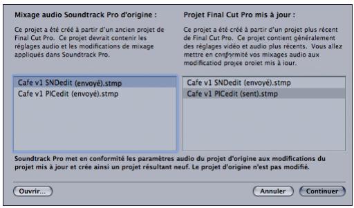 APPLE SOUNDTRACK PRO 2 - Pour adapter un projet multipiste soundtrack pro aux modifications apportées à la série source dans final cut pro : - 3