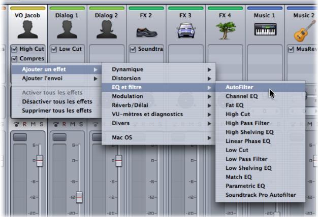 APPLE SOUNDTRACK PRO 2 - Pour ajouter un effet à une bande de canaux : - 1