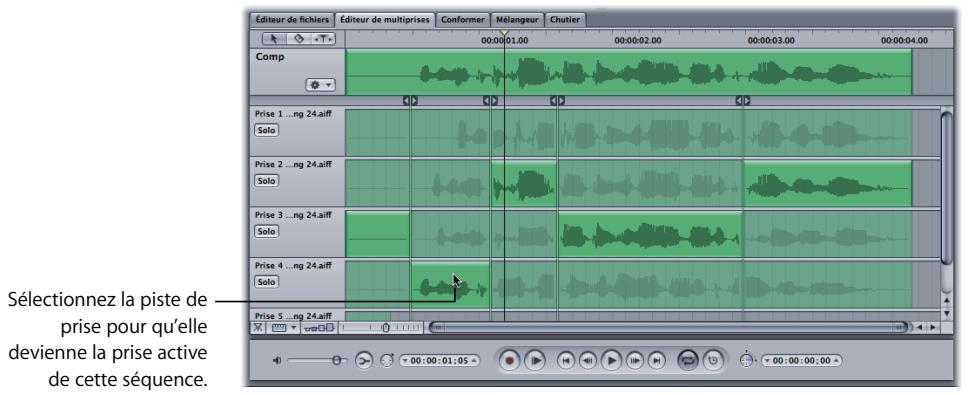 APPLE SOUNDTRACK PRO 2 - Pour sélectionner une prise active pour une série : - 1