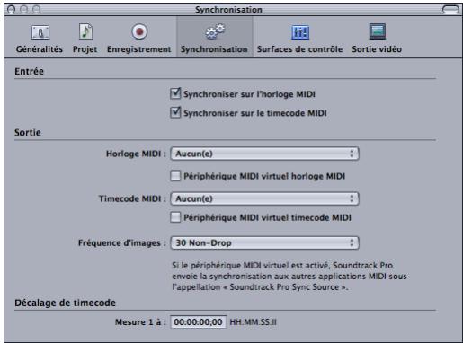 APPLE SOUNDTRACK PRO 2 - Préférences de synchronisation - 1