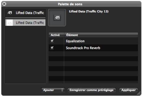 APPLE SOUNDTRACK PRO 2 - Pour enregistrer un préréglage de palette des sons : - 2
