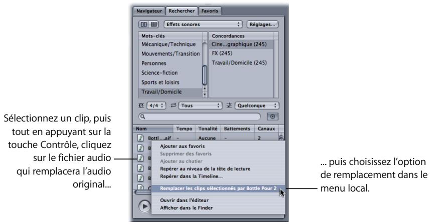 APPLE SOUNDTRACK PRO 2 - Pour remplacer le fichier audio source d'un clip : - 1