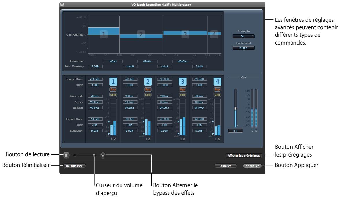 APPLE SOUNDTRACK PRO 2 - Pour afficher la fenêtre des réglages avancés pour un effet de traitement : - 1