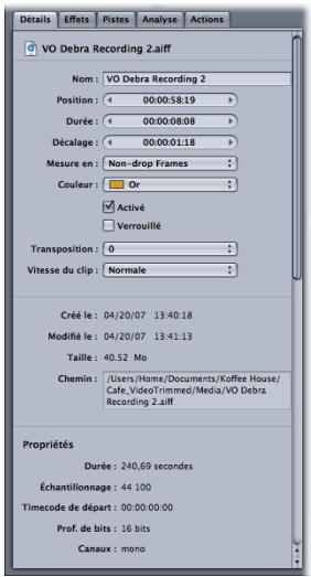 APPLE SOUNDTRACK PRO 2 - Propriétés des clips - 1