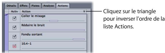 APPLE SOUNDTRACK PRO 2 - Pour inverser l'ordre de la liste actions : - 1