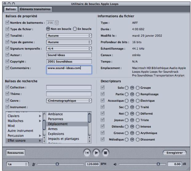 APPLE SOUNDTRACK PRO 2 - Onglet balises - 1