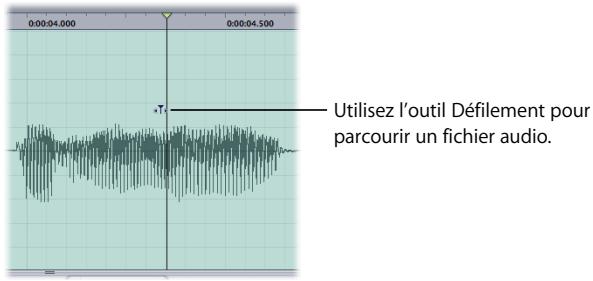 APPLE SOUNDTRACK PRO 2 - Pour faire défiler un fichier audio avec l'outil Défilément : - 2