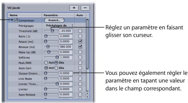 APPLE SOUNDTRACK PRO 2 - Pour modifier les paramètres de l'effet en temps réel dans la fenêtre des réglages avancés : - 2