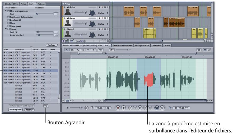 APPLE SOUNDTRACK PRO 2 - Pour effectuer un zoom avant sur un élément de la liste résultats : - 1