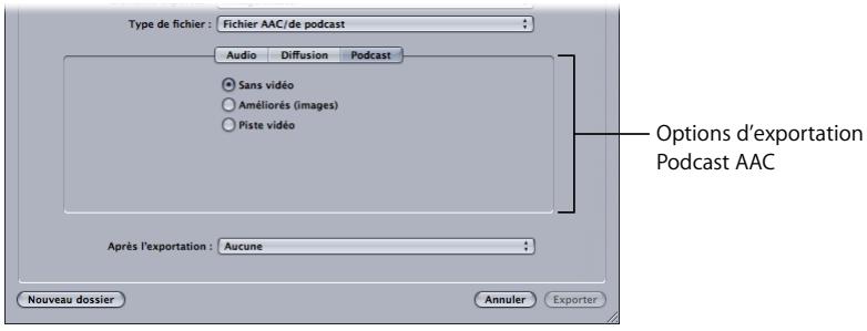 APPLE SOUNDTRACK PRO 2 - Choisissez l'une des options d'exportation de la sous-fenêtre diffusion : - 2