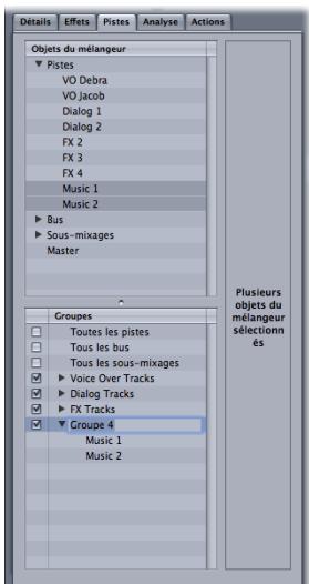 APPLE SOUNDTRACK PRO 2 - Pour regrouper des pistes, bus ou sous-mixages dans la vue groupes : - 1