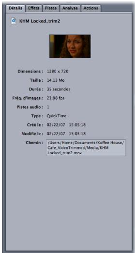 APPLE SOUNDTRACK PRO 2 - Pour afficher les détails d'un fichier vidéo : - 1