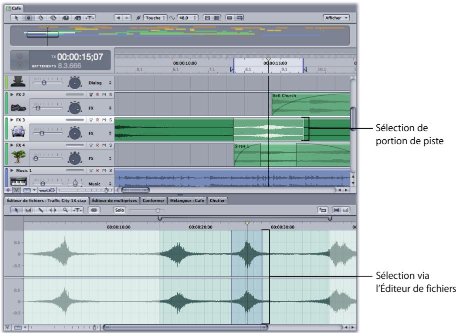 APPLE SOUNDTRACK PRO 2 - Pour effectuer une sélection à l'aide de l'outil portion de piste : - 1