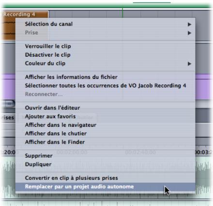 APPLE SOUNDTRACK PRO 2 - Pour créer une copie du fichier de données d'un clip et le lier à un nouveau projet de fichier audio : - 1