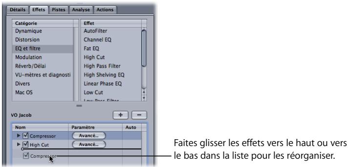APPLE SOUNDTRACK PRO 2 - Pour réorganiser les effets d'une chaîne : - 1