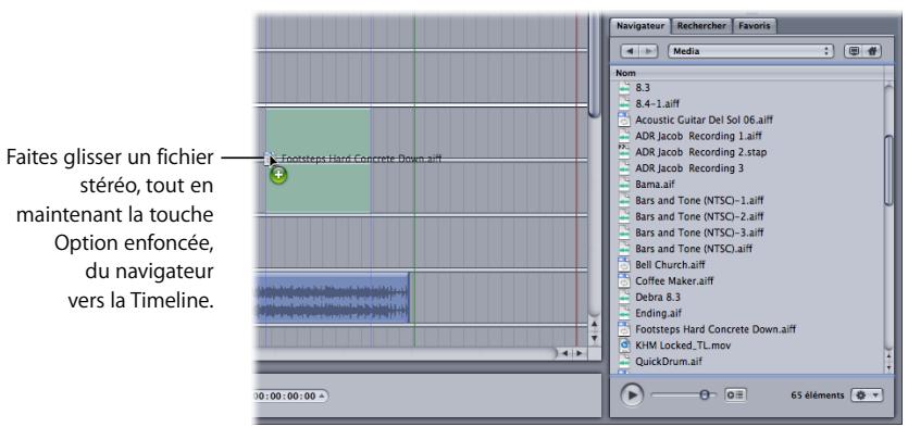 APPLE SOUNDTRACK PRO 2 - Pour convertir les canaux d'un clip stéréo ou multicanaux en clips individuels au moment où vous l'ajoutez à la timeline : - 1