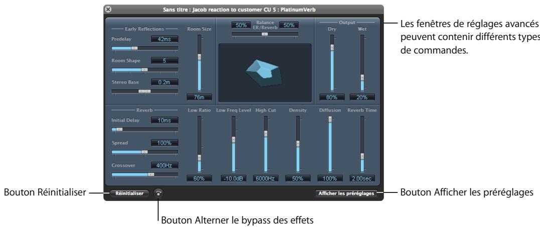 APPLE SOUNDTRACK PRO 2 - Pour modifier les paramètres de l'effet en temps réel dans la fenêtre des réglages avancés : - 1