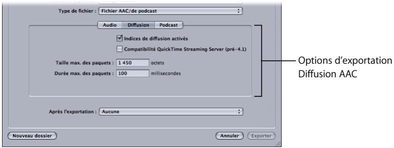 APPLE SOUNDTRACK PRO 2 - Choisissez l'une des options d'exportation de la sous-fenêtre diffusion : - 1