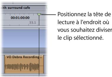 APPLE SOUNDTRACK PRO 2 - Pour scinder des clips sélectionnés avec la tête de lecture : - 1