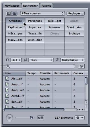 APPLE SOUNDTRACK PRO 2 - Pour rechercher des fichiers en mode bouton : - 1