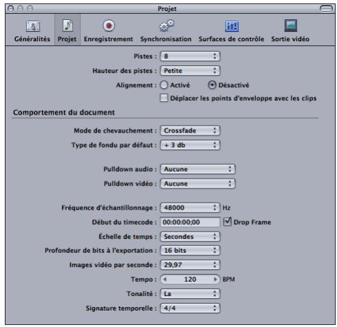 APPLE SOUNDTRACK PRO 2 - Préférences de projet - 1