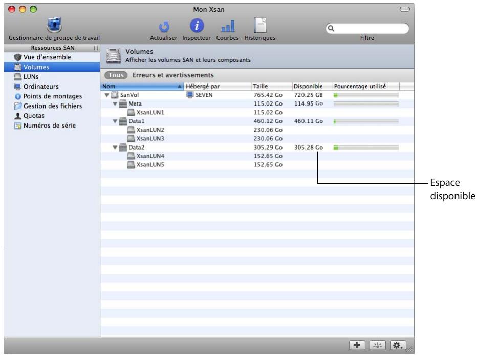 APPLE XSAN 2 - Vérification de l'espace disponible sur un volume - 1