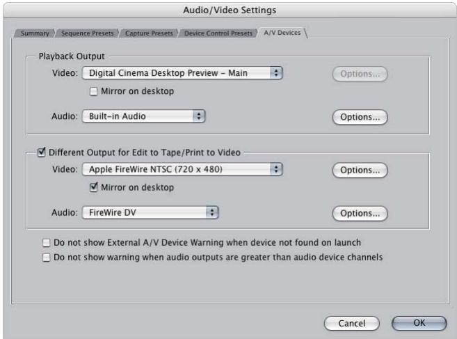 APPLE FINAL CUT PRO 5 - To choose a video interface for external monitoring: - 1