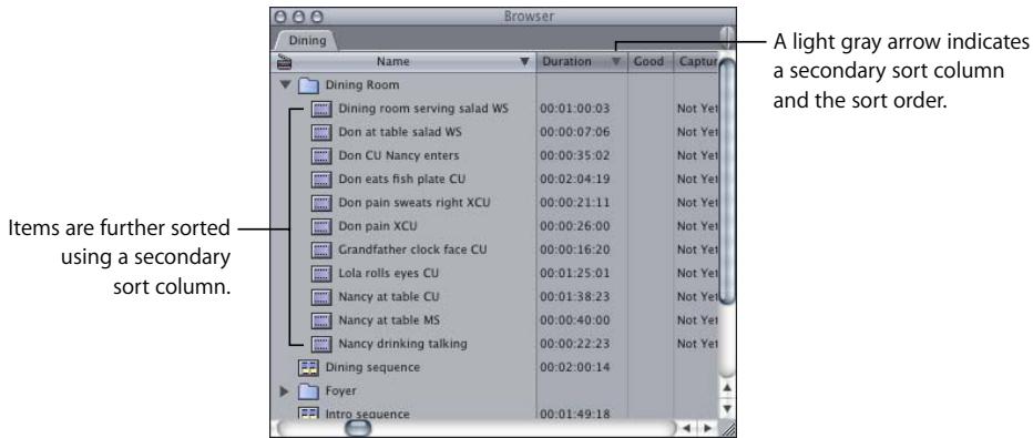 APPLE FINAL CUT PRO 5 - To sort items in the Browser: - 2