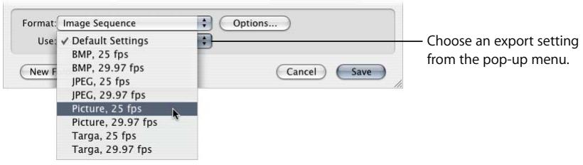 APPLE FINAL CUT PRO 5 - To export a numbered image sequence: - 1