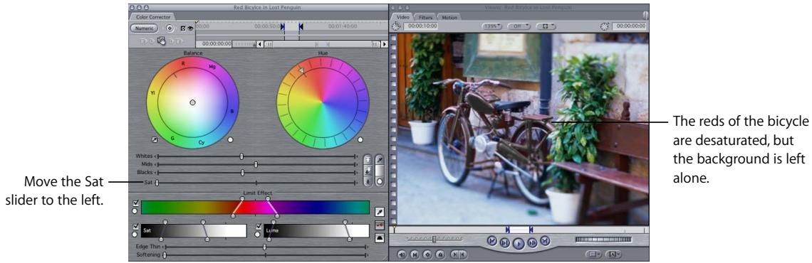 APPLE FINAL CUT PRO 5 - Example: Using the Limit Effect Controls to Isolate a Specific Color Against Grayscale - 2