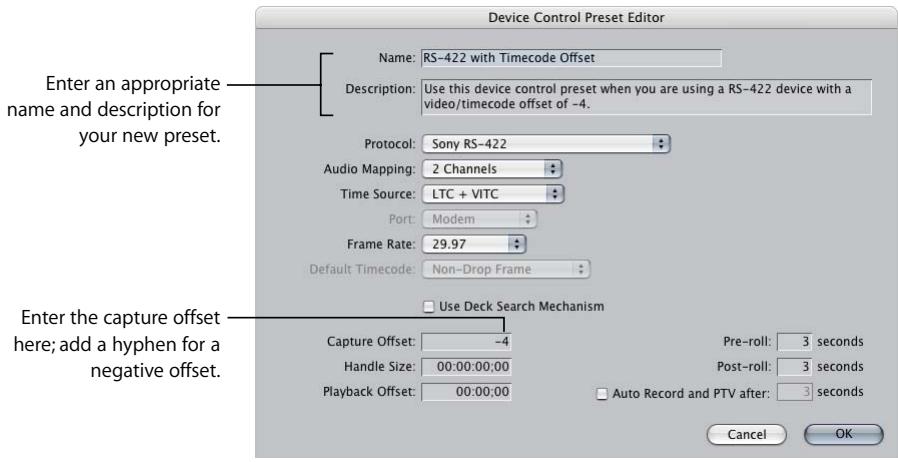 APPLE FINAL CUT PRO 5 - To enter a timecode offset: - 1