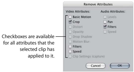 APPLE FINAL CUT PRO 5 - To remove attributes from a clip: - 1