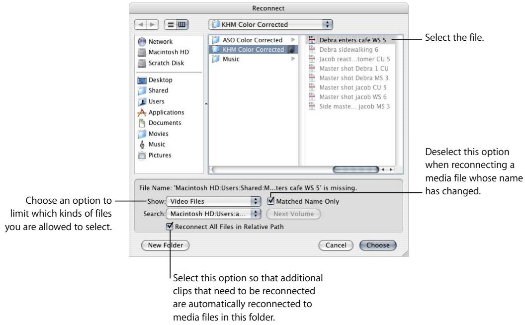 APPLE FINAL CUT PRO 5 - To use the Reconnect Files dialog: - 2