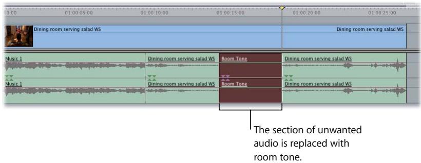 APPLE FINAL CUT PRO 5 - To replace an unwanted section of an audio clip with room tone: - 2