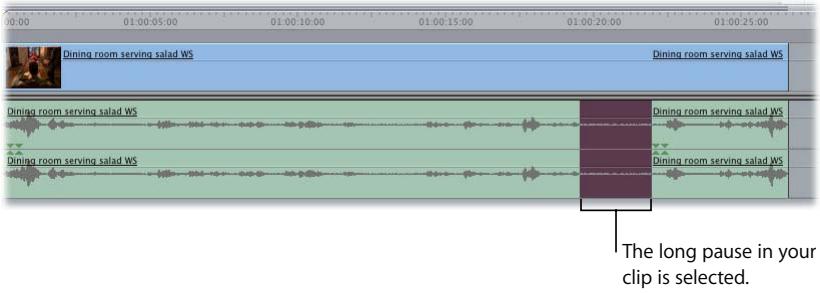 APPLE FINAL CUT PRO 5 - To create a section of room tone from a short pause: - 1