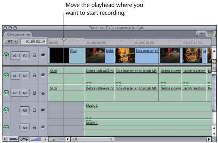 APPLE FINAL CUT PRO 5 - To record directly from the Timeline: - 1