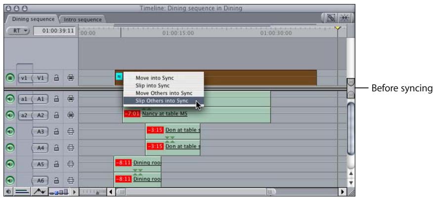 APPLE FINAL CUT PRO 5 - To move all out-of-sync clip items into sync with the anchor item: - 3